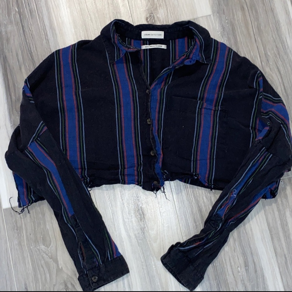 Striped Cropped Button-Up Shirt
